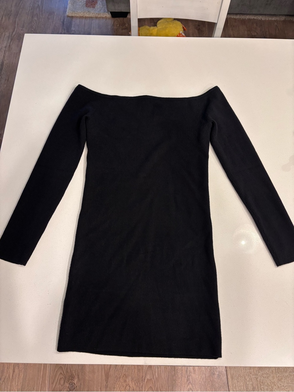 American Eagle Outfitters Black Off-Shoulder Ribbed Bodycon Sweater Dress
